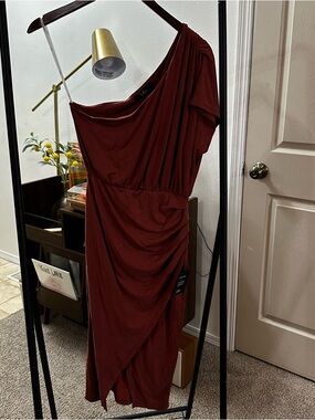 burgundy one shoulder draped midi dress self-portrait - Burgundy Rhinestone Drape Midi Dress